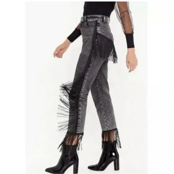 Nasty Gal Fringe Cropped High Waisted Jeans - Picture 3 of 13